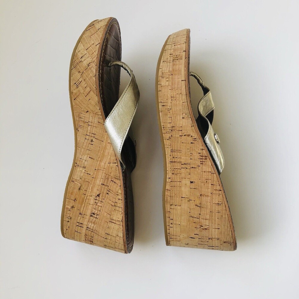 Sam Edelman Platform Sandals Womens 8.5 Silver Cork Leather Wedge Gently Used wg - Picture 3 of 5